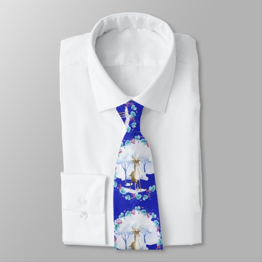 Cravate Cou avec cerf en bleu et blanc (Attaché)