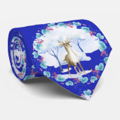 Cravate Cou avec cerf en bleu et blanc (Roulé)