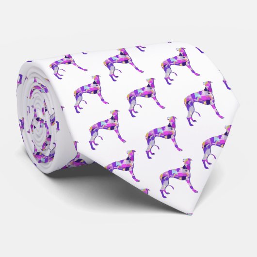 Cravate Cou blanc violet gris-blanc de lurcher-chien Silho (Roulé)