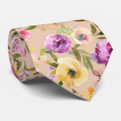 Cravate Cou d'aquarelle fleuri rose-jaune printanier (Roulé)