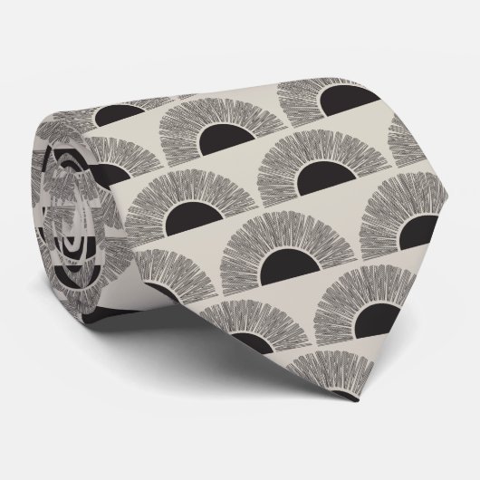 Cravate Coucher de soleil noir et beige moderne Motif d'ar (Roulé)
