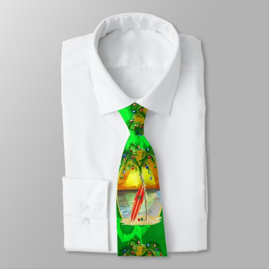 Cravate Coucher du soleil de plage de Noël (Attaché)