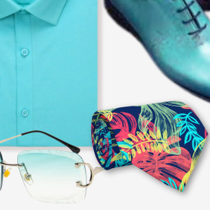 Cravate Couleur de l'eau turquoise Motif hawaïen vibrant