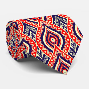 Cravate Couleur rouge ethnique motif de fleurs indiennes