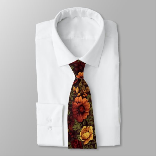 Cravate Couleur rouille Vintage impression florale (Attaché)