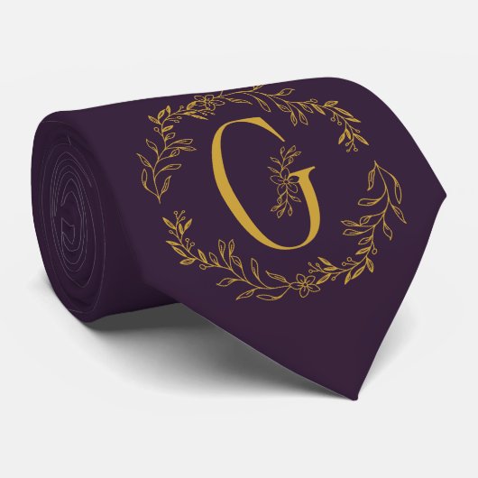 Cravate Couleur violet foncé Groomsmen monogramme (Roulé)