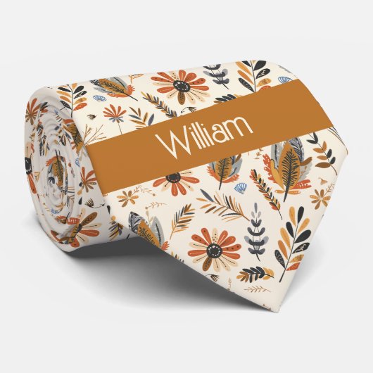 Cravate Couleurs d'automne Botanique d'inspiration boho (Roulé)