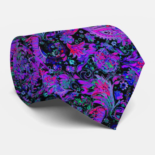 Cravate Couleurs Néon Psychedelique Paisley (Roulé)