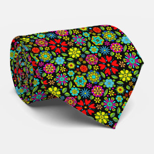Cravate Couleurs Néon Sur Motif Floral Rétro Sans Couture
