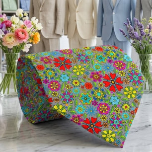 Cravate Couleurs Néon Sur Motif Floral Rétro Sans Couture