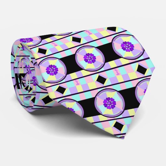Cravate Couleurs pastel & coeurs violets battre (Roulé)