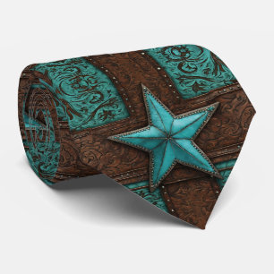 Cravate Country Cowboy Brown Turquoise Western Star