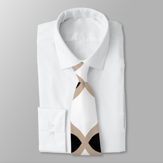 Cravate Courbes douces Motif - Taupe, noir et blanc (Attaché)