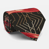 Cravate Courbes rouges sur Black & Gold (Roulé)