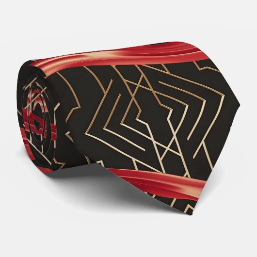 Cravate Courbes rouges sur Black & Gold (Roulé)