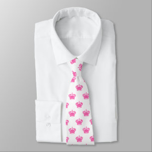 Cravate Couronne 01 - Rose chaud sur blanc