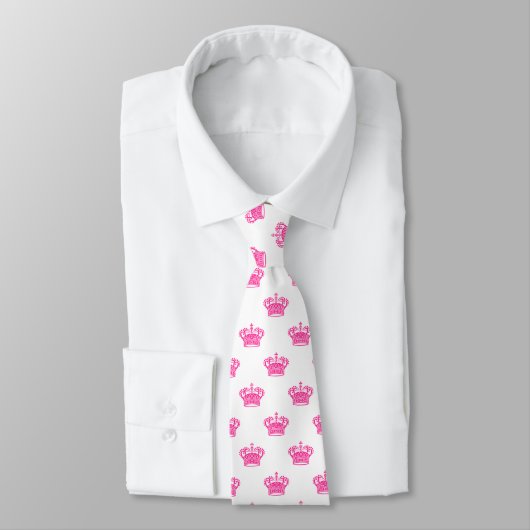 Cravate Couronne 01 - Rose chaud sur blanc (Attaché)