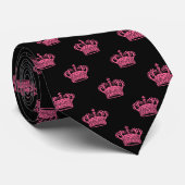 Cravate Couronne 01 - Rose profond sur noir (Roulé)