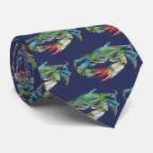 Cravate Crabe bleu sur bleu marine (Roulé)