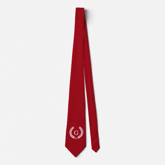Cravate Cranberry Red White Laurel Wreath Initial Monogram (Devant)