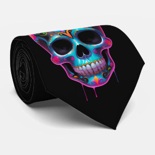 Cravate Crâne à sucre vif multicolore Día de los Muertos