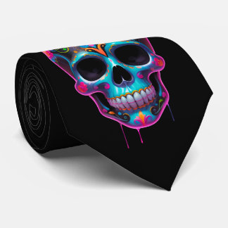 Cravate Crâne à sucre vif multicolore Día de los Muertos