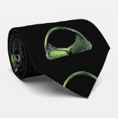 Cravate Crâne alien vert en noir (Roulé)