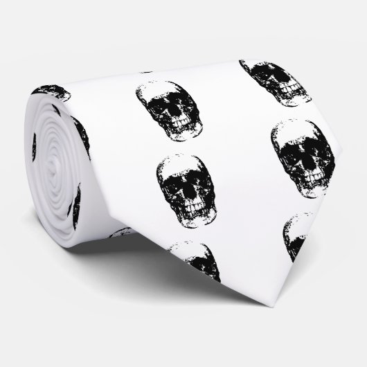 Cravate Crâne d'art pop noir et blanc (Roulé)