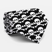 Cravate crâne de pirate noir et blanc (Roulé)