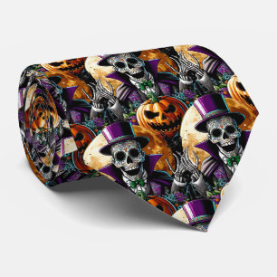 Cravate Crâne de sucre Art - Citrouille Halloween de minui