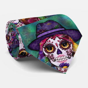 Cravate Crâne de sucre hippie floral abstrait fantaisiste