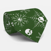 Cravate Crâne effrayant Creepmas Noël Snowflakes vert (Roulé)