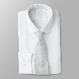 Cravate Crâne flamme Damas en blanc classique sur blanc