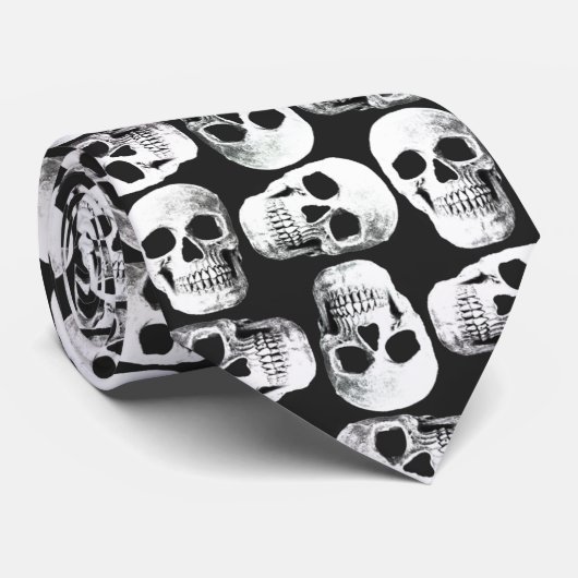 Cravate Crâne gothique Crâne noir et blanc Motif design (Roulé)
