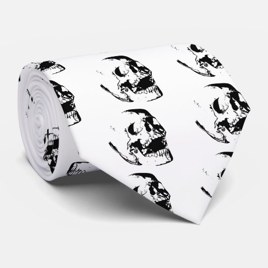 Cravate Crâne noir blanc (Roulé)