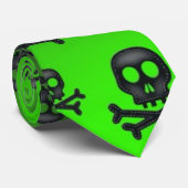 Cravate Crâne noir vert qui s'estompe (Roulé)