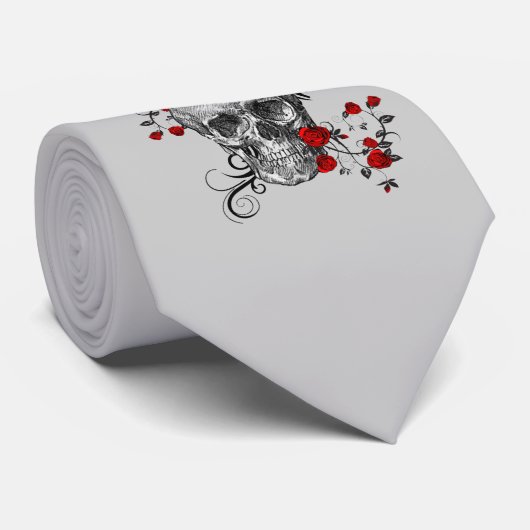 Cravate Crâne Roses rouges (Roulé)