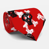 Cravate Crâne rouge, noir et blanc et os croisés (Roulé)