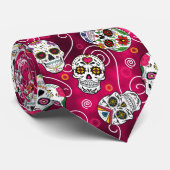 Cravate Crânes à sucre et tourbillons Rose Red ID725 (Roulé)
