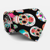 Cravate Crânes de sucre colorés Motif sur noir (Roulé)