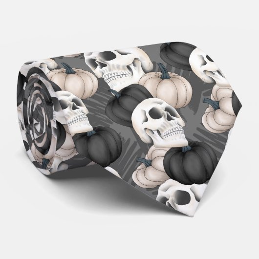 Cravate Crânes éffrayants Halloween citrouilles carrelé mo (Roulé)