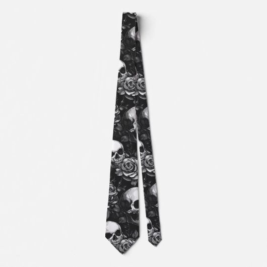 Cravate Crânes Et Halloween Noir Rose (Devant)