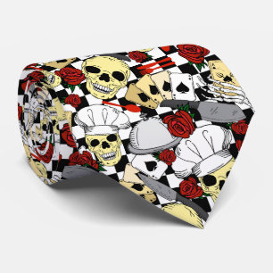 Cravate Crânes funky Roses rouges À damiers Chef Motif