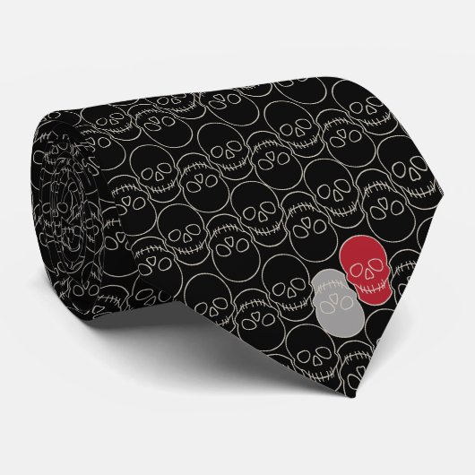 Cravate Crânes - Noir de chauve-souris et Blanc d'os (Roulé)