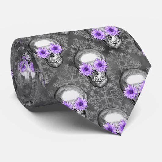 Cravate Crânes violets et série Tournesol Design 3 (Roulé)