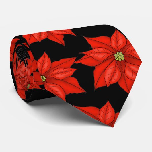 Cravate Cravate-Noël pour hommes Poinsettias (Roulé)