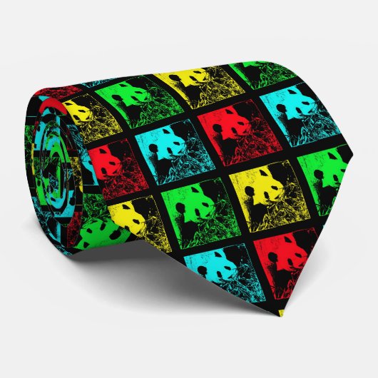Cravate Cravate, Pop Art Géant Panda Rouge Bleu Jaune Vert (Roulé)