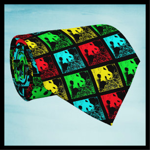 Cravate Cravate, Pop Art Géant Panda Rouge Bleu Jaune Vert