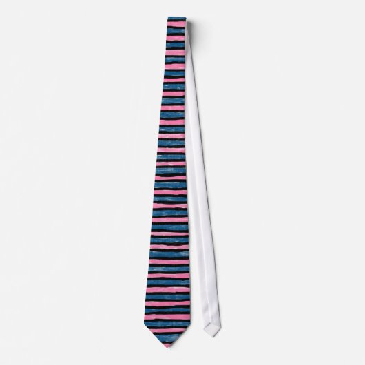 Cravate Cravate, Rayures Peintes, Bleu et Rose (Devant)