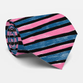 Cravate Cravate, Rayures Peintes, Bleu et Rose (Roulé)